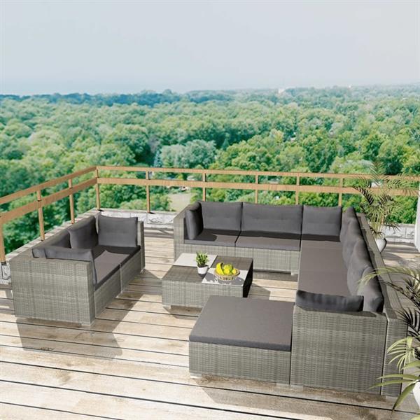 Grote foto vidaxl 10 delige loungeset met kussens poly rattan grijs tuin en terras tuinmeubelen