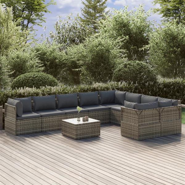 Grote foto vidaxl 10 delige loungeset met kussens poly rattan grijs tuin en terras tuinmeubelen