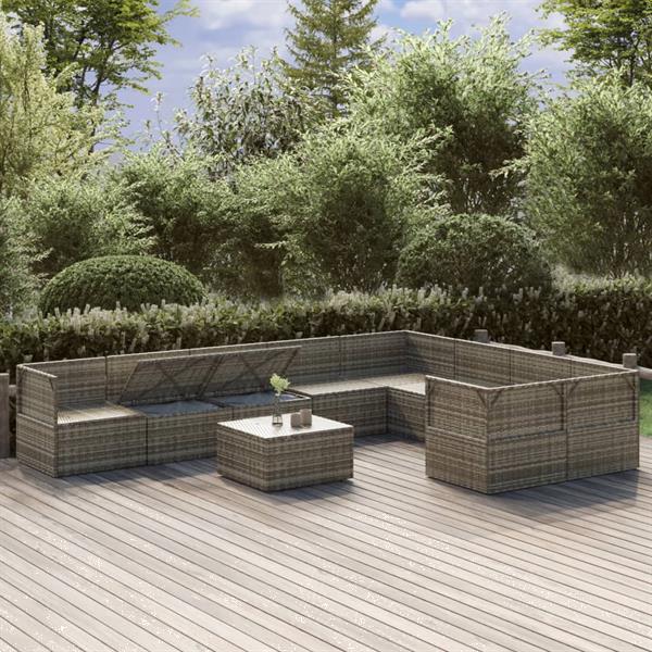 Grote foto vidaxl 10 delige loungeset met kussens poly rattan grijs tuin en terras tuinmeubelen