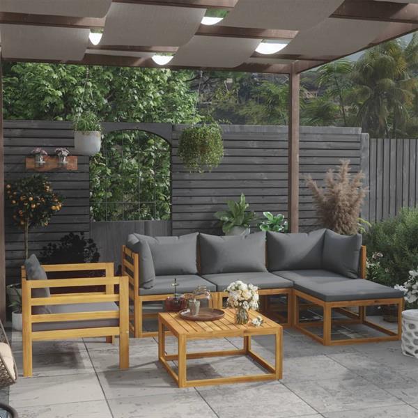 Grote foto vidaxl salon de jardin 6 pcs avec coussin bois d acacia soli tuin en terras tuinmeubelen