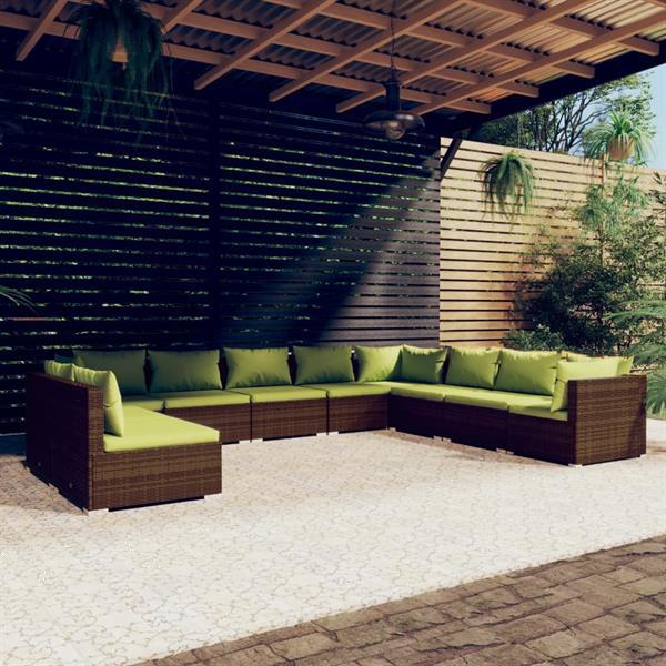Grote foto vidaxl 10 delige loungeset met kussens poly rattan bruin tuin en terras tuinmeubelen