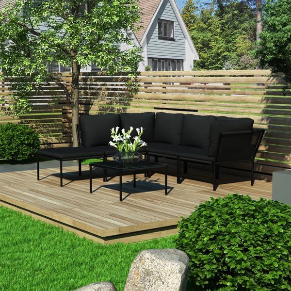 Grote foto vidaxl 6 delige loungeset met kussens pvc zwart tuin en terras tuinmeubelen