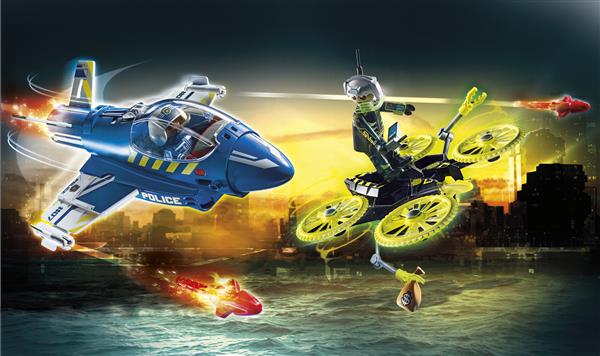 Grote foto playmobil city action 70780 politiejet drone achtervolging kinderen en baby duplo en lego