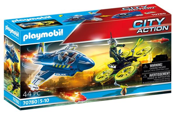 Grote foto playmobil city action 70780 politiejet drone achtervolging kinderen en baby duplo en lego