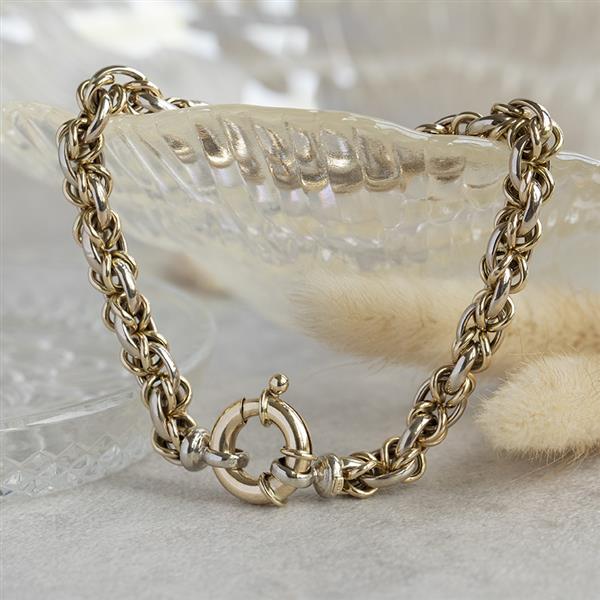 Grote foto bicolour gouden fantasie armband 22 cm 14 krt 1225 sieraden tassen en uiterlijk armbanden voor haar
