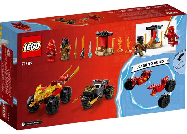 Grote foto lego ninjago 71789 kai en ras duel tussen auto en motor vo kinderen en baby duplo en lego