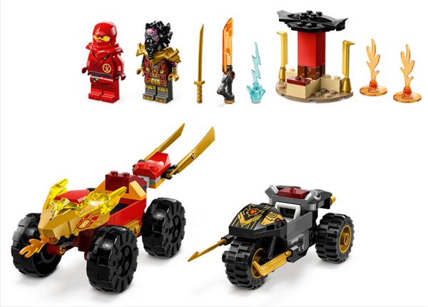Grote foto lego ninjago 71789 kai en ras duel tussen auto en motor vo kinderen en baby duplo en lego