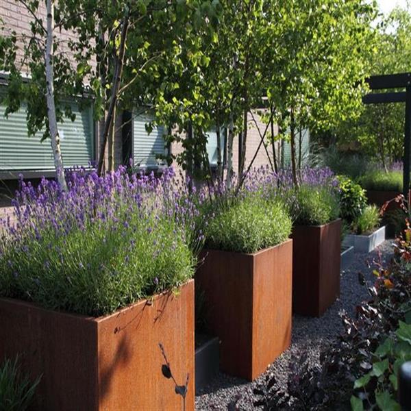 Grote foto cortenstaal akelei l22.1 plantenbak 150x50x60 cm. cortenstalen bloembak tuin en terras bloembakken