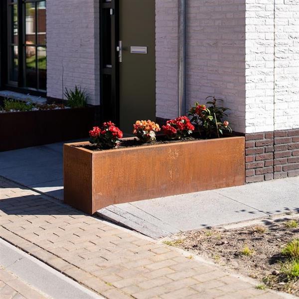 Grote foto cortenstaal connect 150x40x40cm. plantenbak in 4 delen tuin en terras bloembakken