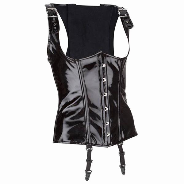 Grote foto stevig zwart lak korset model 13 in small t m 6xl kleding dames ondergoed