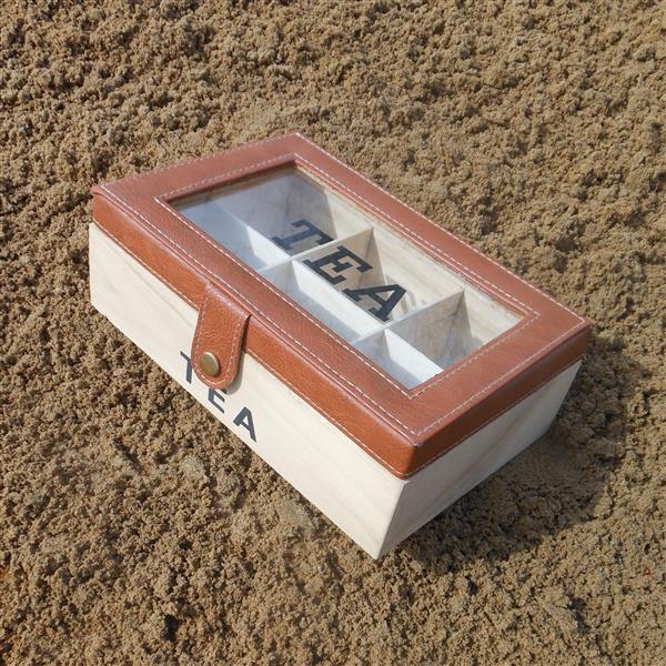 Grote foto theedoos met bruin leren deksel huis en inrichting keukenbenodigdheden