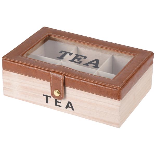 Grote foto theedoos met bruin leren deksel huis en inrichting keukenbenodigdheden