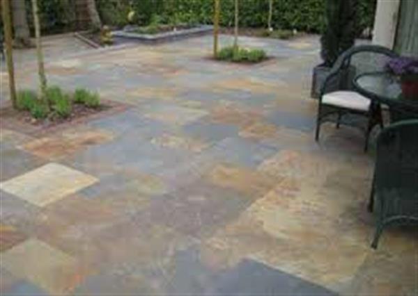 Grote foto landelijke tuintegels rusty slate wildverband tuin en terras tegels en terrasdelen