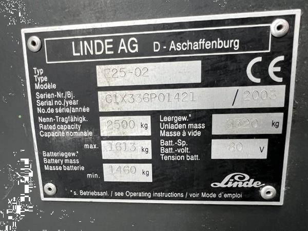 Grote foto 2003 linde e25 elektrische heftruck triplex mast 2500kg 560cm 2019 batterij agrarisch heftrucks