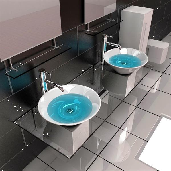 Grote foto design dubbel glazen badmeubel blauw met kranen huis en inrichting complete badkamers