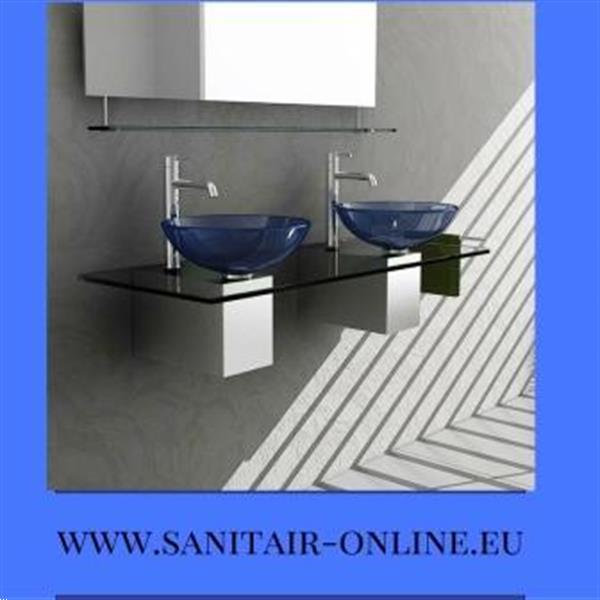 Grote foto design dubbel glazen badmeubel blauw met kranen huis en inrichting complete badkamers