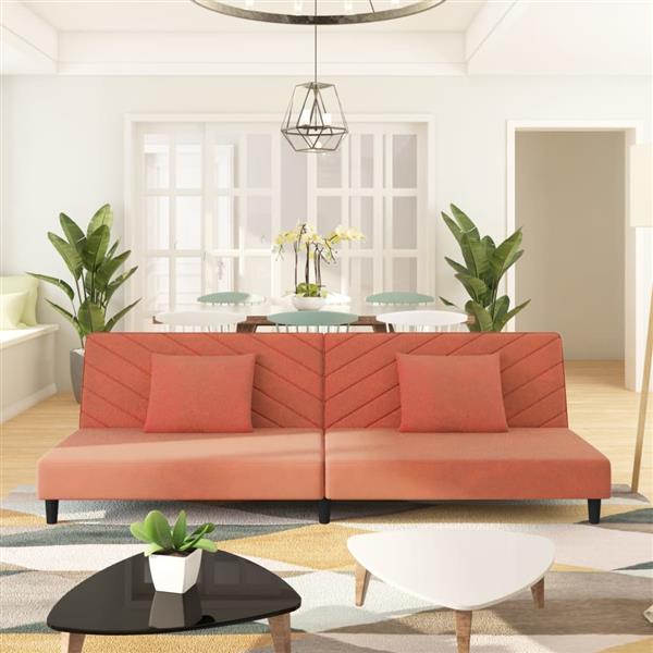 Grote foto slaapbank 2 zits met 2 kussens fluweel roze huis en inrichting bankstellen