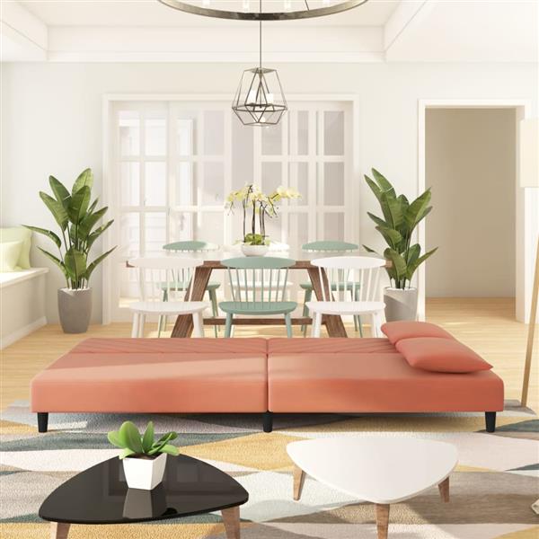 Grote foto slaapbank 2 zits met 2 kussens fluweel roze huis en inrichting bankstellen