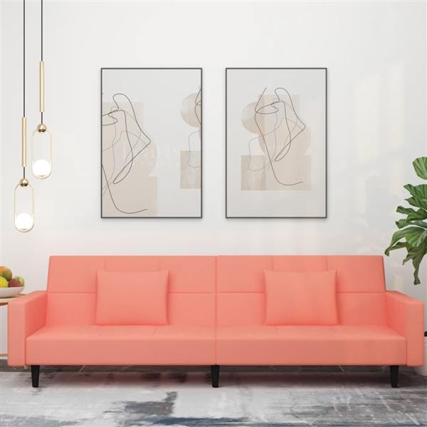 Grote foto slaapbank 2 zits met 2 kussens fluweel roze huis en inrichting bankstellen