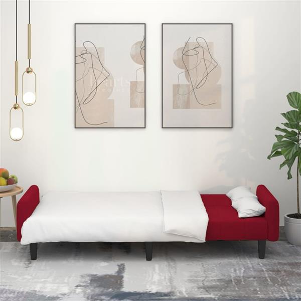 Grote foto slaapbank 2 zits met voetenbank fluweel wijnrood huis en inrichting bankstellen