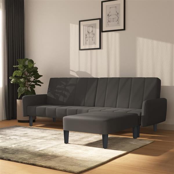 Grote foto slaapbank 2 zits met voetenbank fluweel donkergrijs huis en inrichting bankstellen