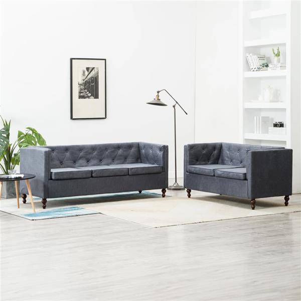 Grote foto bankstel chesterfield stijl stoffen bekleding grijs 2 delig huis en inrichting bankstellen