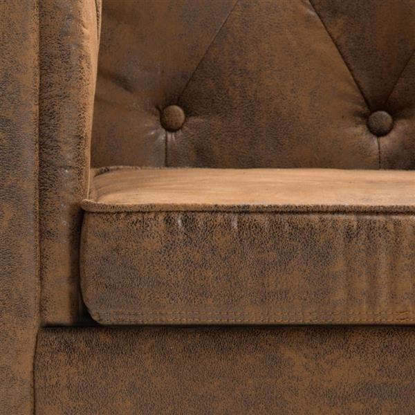 Grote foto bankstel chesterfield stijl su de look stoffen bekleding bruin 2 delig huis en inrichting bankstellen