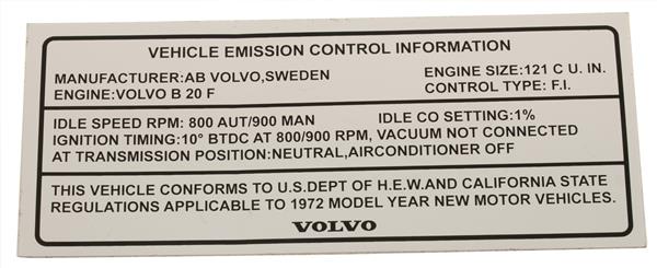 Grote foto sticker inchvehicle emission control informationinch zwart op wit volvo onderdeel 136 auto onderdelen overige auto onderdelen