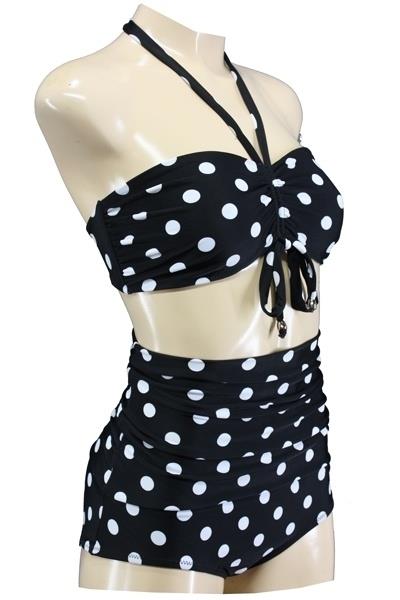 Grote foto aloha beachwear bandeau bikini black dots vintage high waist kleding dames badmode en zwemkleding