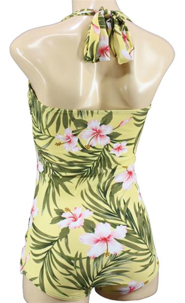 Grote foto aloha beachwear vintage pinup badpak yellow hawaiien hibiscus. kleding dames badmode en zwemkleding