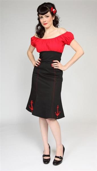 Grote foto mode merr fitted peasant blouse in red black in large. kleding dames overige kledingstukken