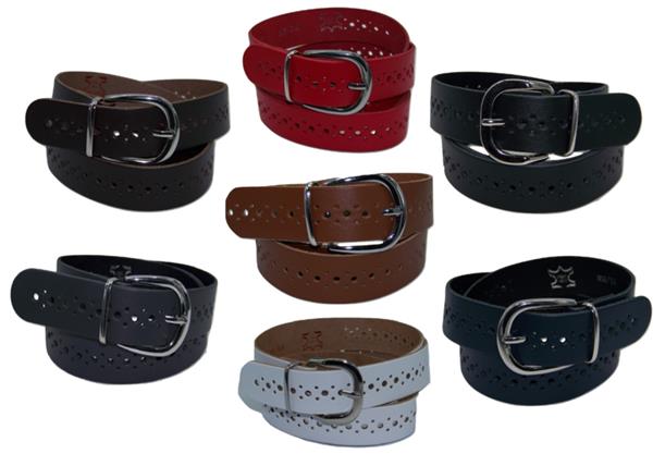 Grote foto leren riemen met gaatjespatroon 3 cm. breed kleding dames riemen