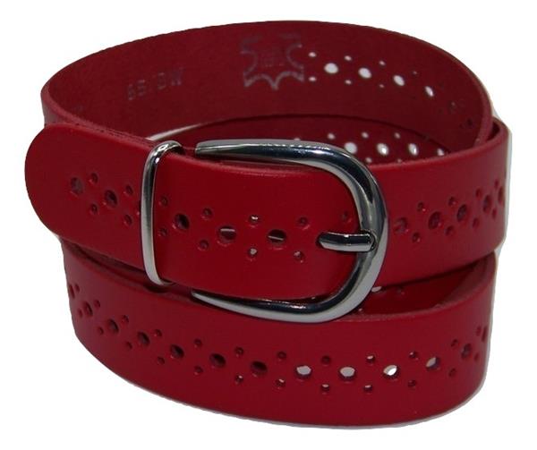 Grote foto leren riemen met gaatjespatroon 3 cm. breed kleding dames riemen