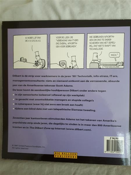 Grote foto afgeprijsd. strip. dilbert. nr. 1. de krachtpatser met de muis. 1e druk. 1997. nieuwstaat. boeken stripboeken