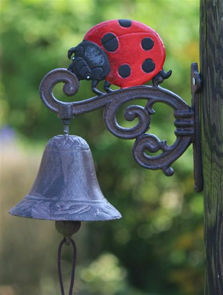 Grote foto deurbel lieveheersbeestje rood met bruin gietijzer db210 tuin en terras tuindecoratie