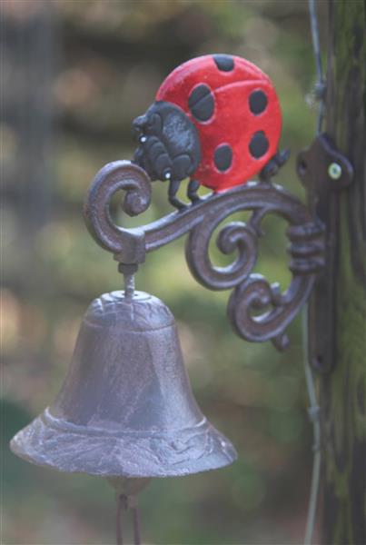 Grote foto deurbel lieveheersbeestje gietijzer rood met bruin db210 tuin en terras tuindecoratie