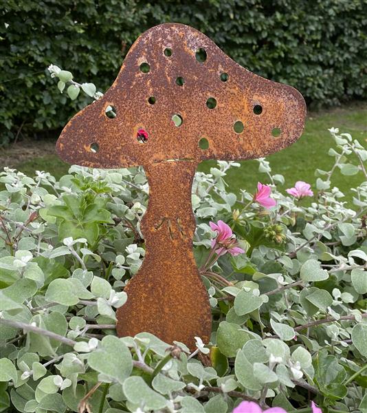 Grote foto tuinsteker paddenstoel roestig metaal hoog sp271 tuin en terras tuindecoratie