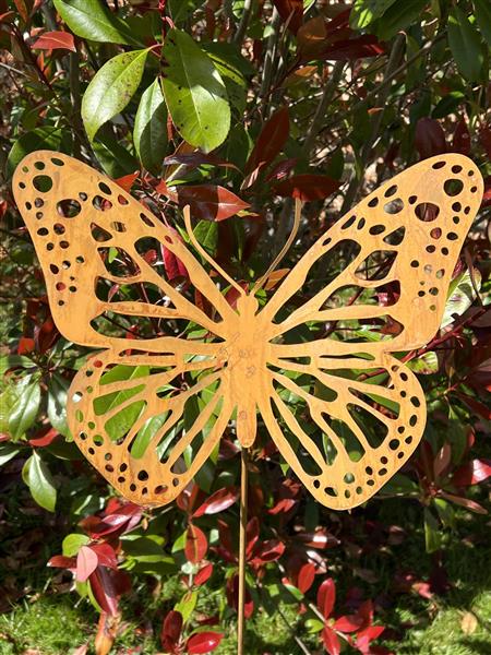 Grote foto tuinsteker vlinder roestig metaal 113 cm. sv1280a tuin en terras tuindecoratie
