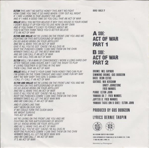 Grote foto elton john millie jackson act of war muziek en instrumenten platen elpees singles