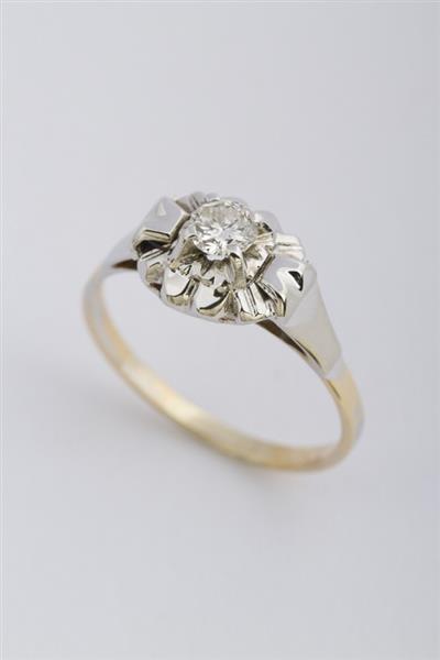 Grote foto wit geel gouden solitair ring met briljant 50 er jaren kleding dames sieraden
