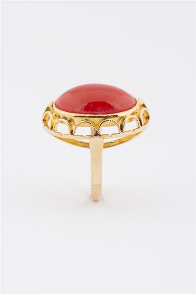 Grote foto gouden ring met bloedkoraal kleding dames sieraden