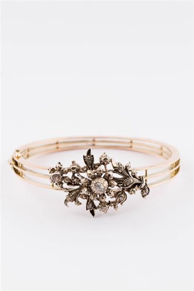 Grote foto antieke gouden spangen armband en zilveren applique met diamanten kleding dames sieraden