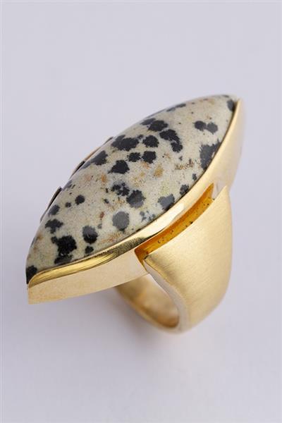 Grote foto wit geel gouden ring met luipaard jaspis kleding dames sieraden