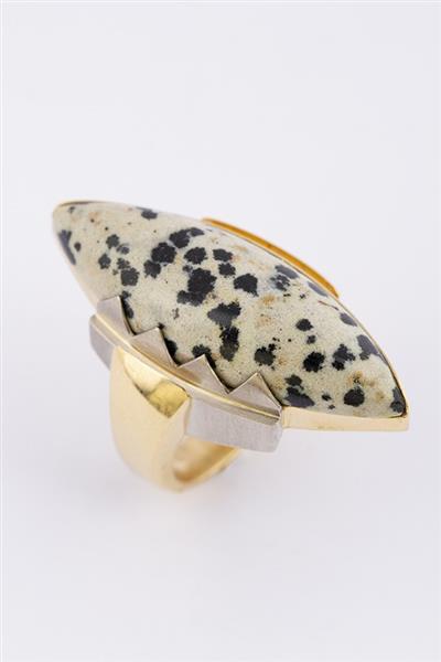 Grote foto wit geel gouden ring met luipaard jaspis kleding dames sieraden