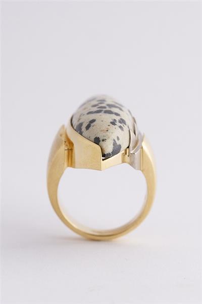 Grote foto wit geel gouden ring met luipaard jaspis kleding dames sieraden