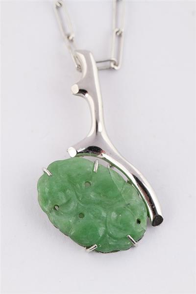 Grote foto platina hanger bwg met jade aan schakel collier kleding dames sieraden