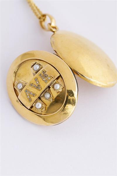 Grote foto antiek gouden medaillon met diamanten en parels kleding dames sieraden