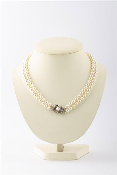 Grote foto 2 strengs cultiv parel collier aan wit gouden sluiting met briljanten kleding dames sieraden