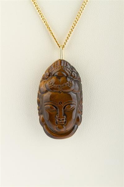 Grote foto guanyin gesneden uit tijgeroog kleding dames sieraden