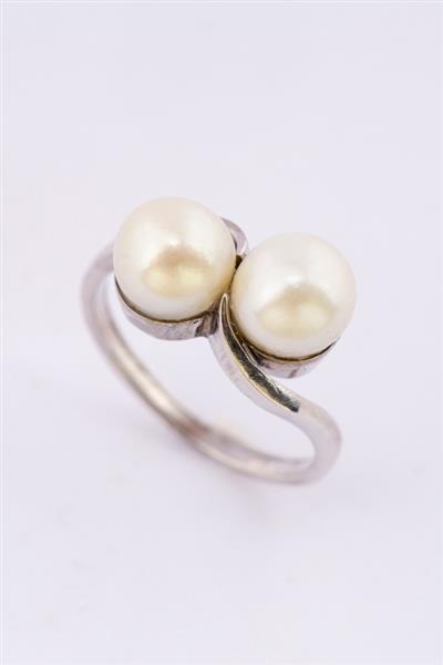Grote foto wit gouden slag ring met 2 cultiv parels kleding dames sieraden